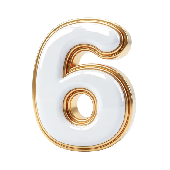 Luxury White Gold 3D Number Six