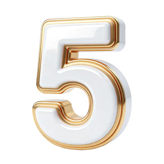 Luxury Gold Trim White Number Five