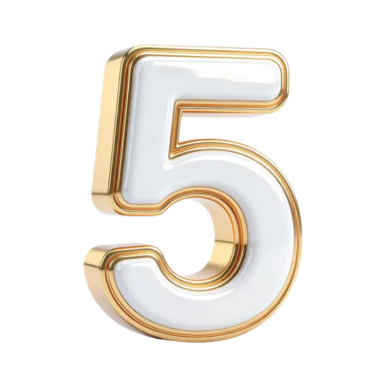 Elegant Golden White 3D Number Five
