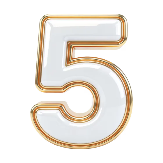 Elegant White Gold 3D Number Five