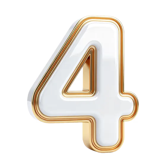 Shiny Gold White Number Four 3D