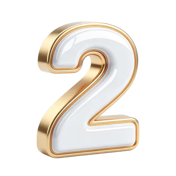 Elegant 3D Golden Outline Number Two