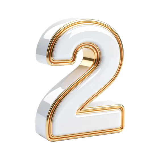 Luxury Golden White 3D Number Two