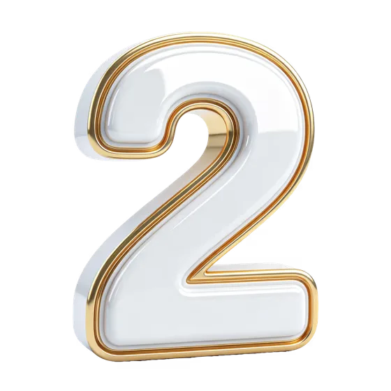 Golden Outlined White Number Two Isolated