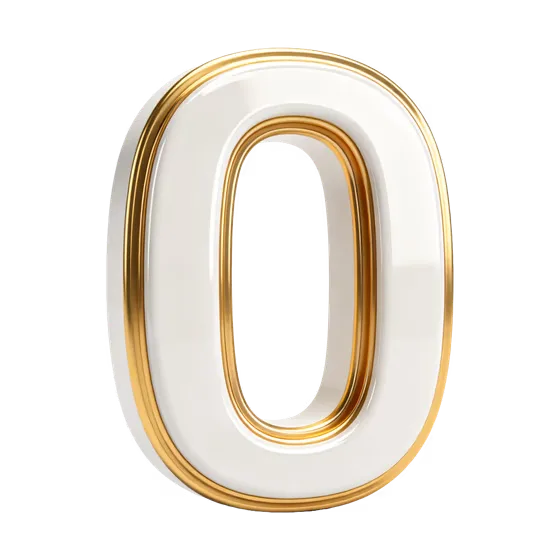 Luxury Gold Trimmed White Number Zero