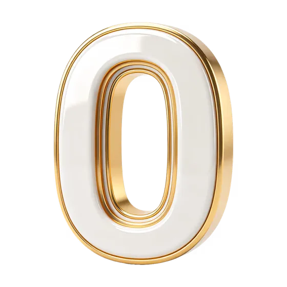Elegant Golden White Number Zero 3D