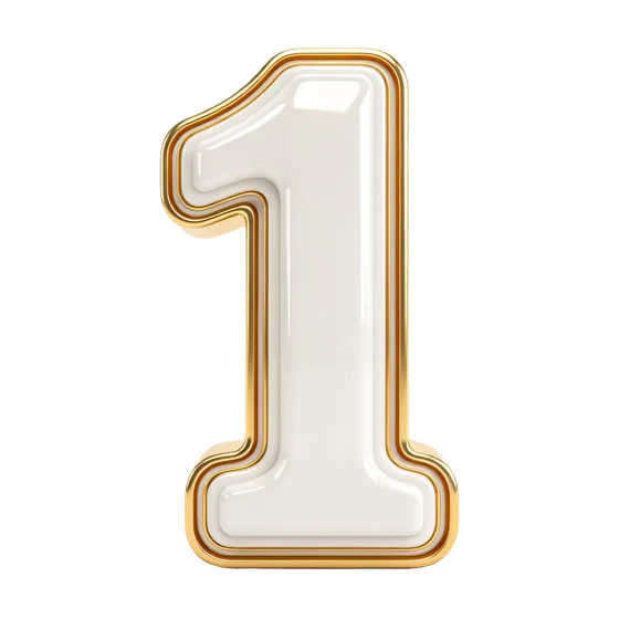 Premium Golden White Rendered Number One