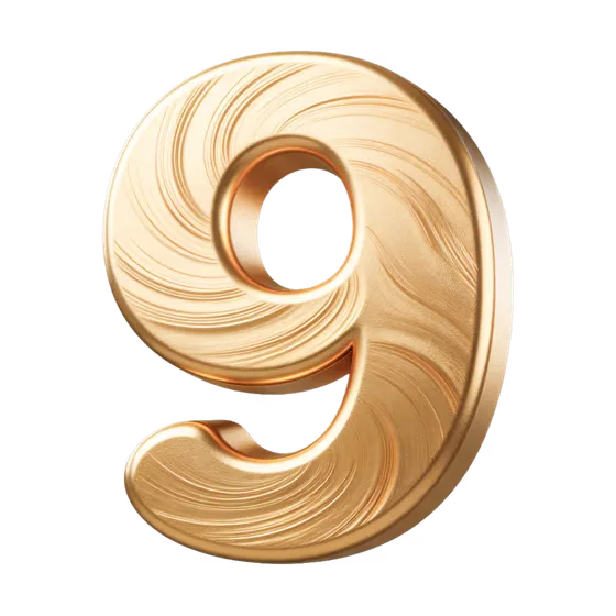 Luxurious Golden Textured Number Nine Isolated