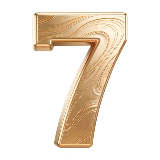 Elegant Gold Metallic Number Seven Rendering