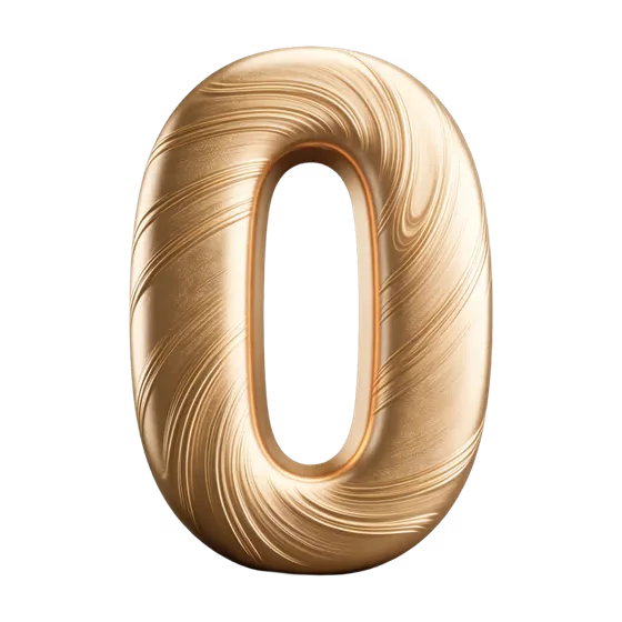 Golden Swirl Textured Number Zero Isolated