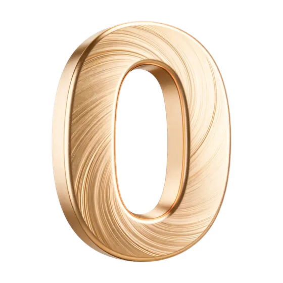 Luxurious Brushed Gold Number Zero Object