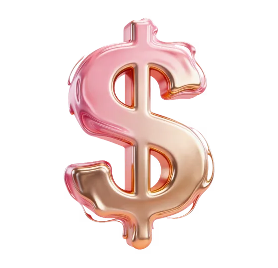 Glossy Pink Gold Melting Dollar Symbol