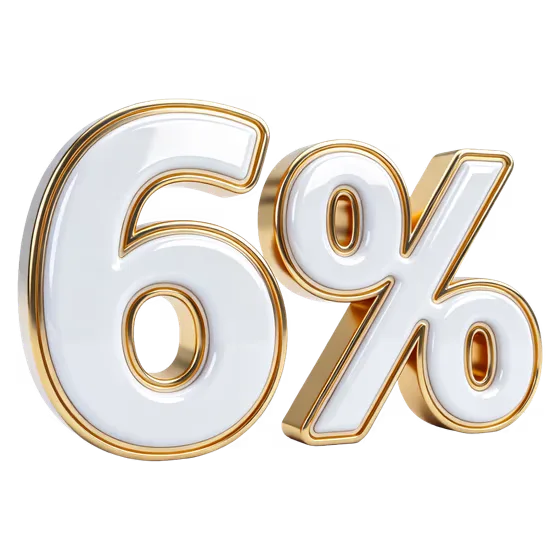 Six Percent Shiny Gold White Sign