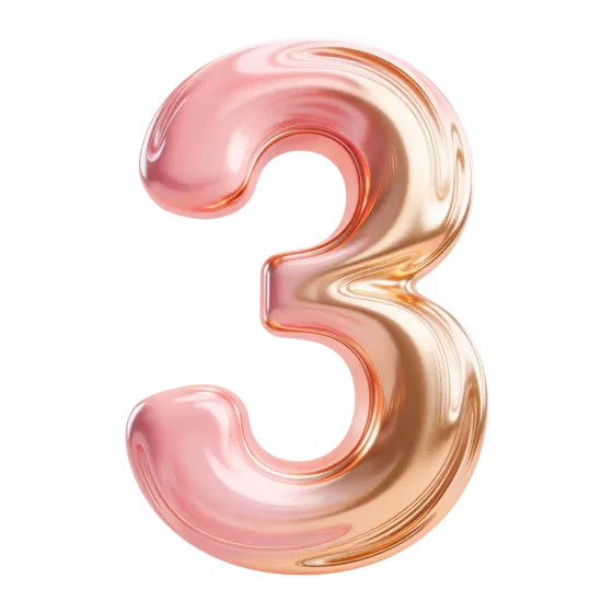 Elegant Metallic Pink Gold Number Three