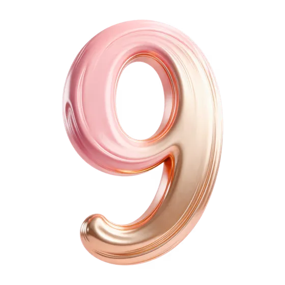 Shiny Pink Rose Gold Number Nine Isolated