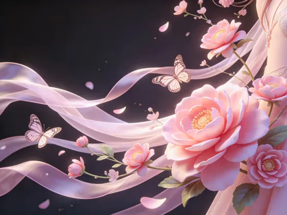 Elegant Pink Blossoms Ribbons Dreamy Background