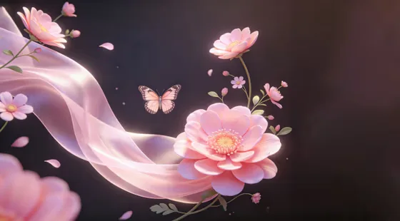 Gentle Pink Flowers Butterfly Flowing Silk