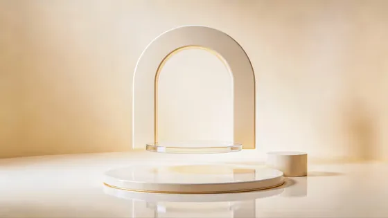 Elegant Beige Arch Podium Display Mockup