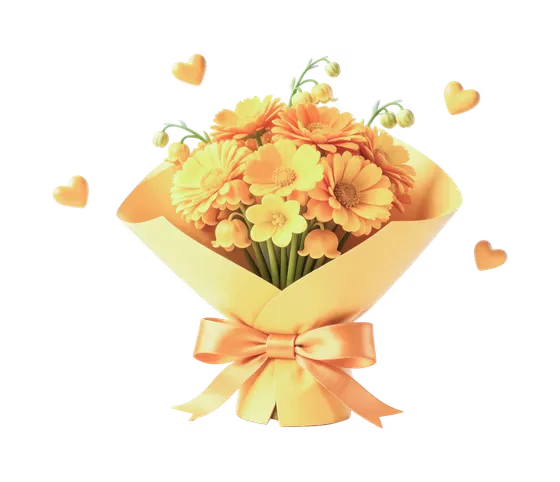 Vibrant Yellow Flower Bouquet with Hearts