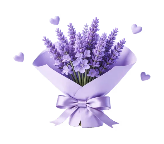 Elegant Lavender Bouquet with Floating Hearts