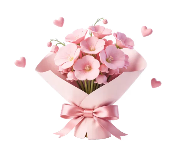 Delicate Pink Flower Bouquet with Hearts