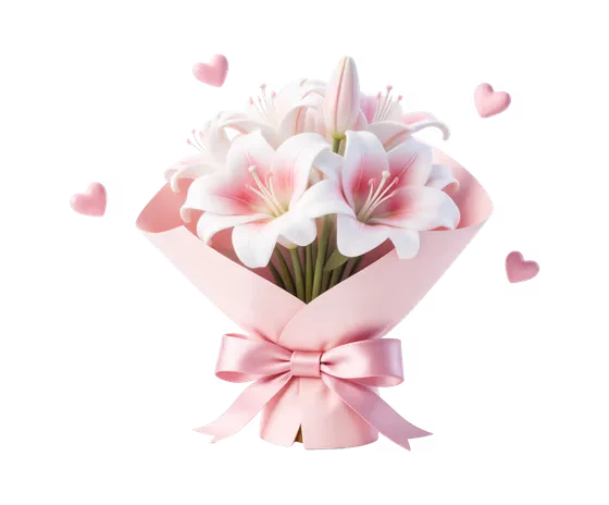 Elegant Pink Lily Bouquet with Hearts