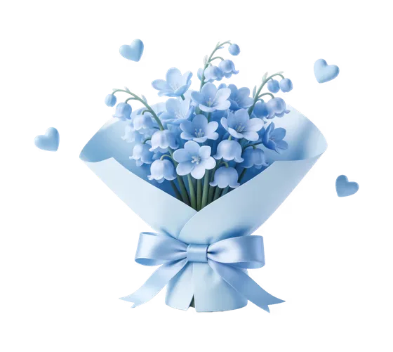 Soft Blue Floral Bouquet Hearts Love