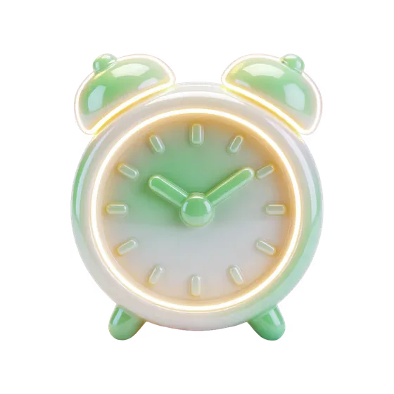 3D Render Glowing Green Alarm Clock