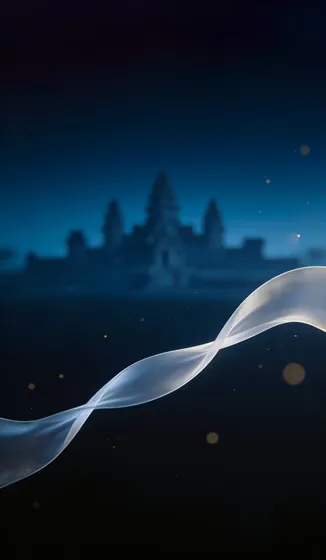 Abstract Light Wave Over Temple Silhouette