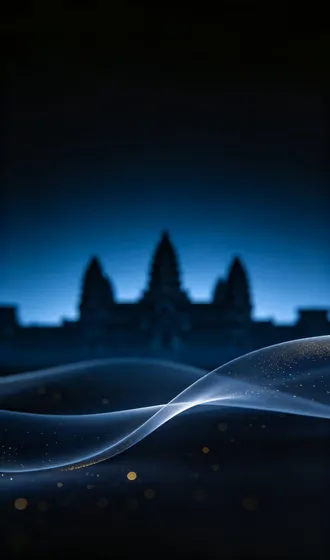 Abstract Blue Wave Particle Temple Silhouette