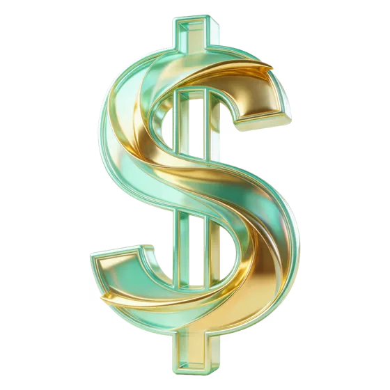 Luxurious Golden Teal Dollar Symbol Isolated