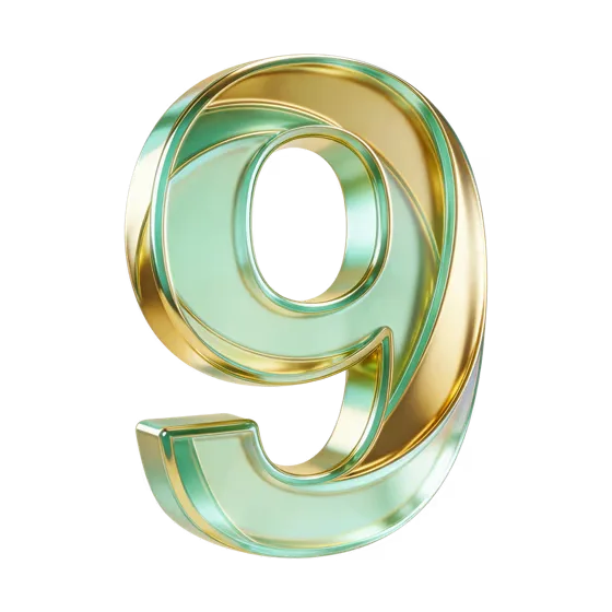 Golden Glassy Number Nine 3D Render