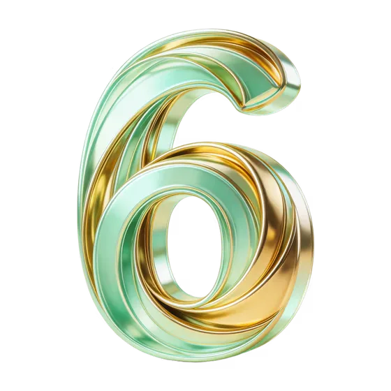 Elegant Golden Green Twisted Digit Six