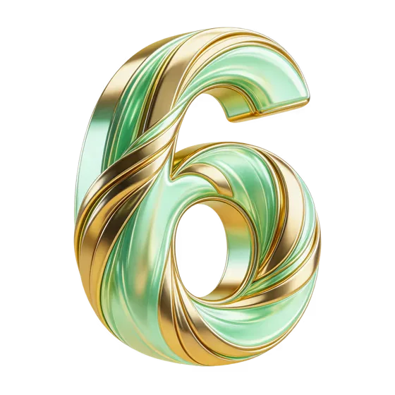 Elegant Swirling Gold Mint Number Six