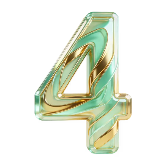 3D Golden Green Glossy Number Four