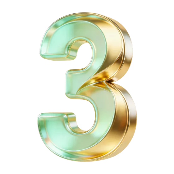Glossy Gold Green Isolated Number Three