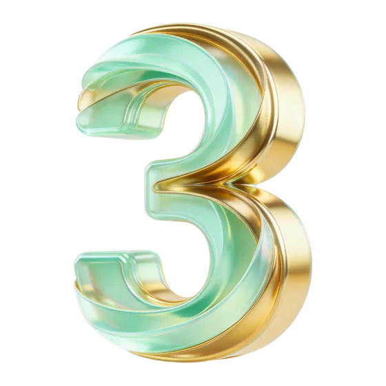 Elegant Gold Mint Twisted Number Three