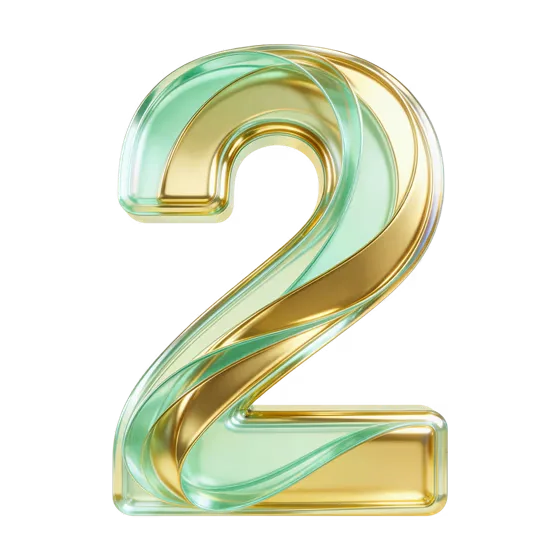 Elegant Gold Green Number Two Isolated