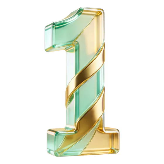 Elegant Golden Green Glass Number One