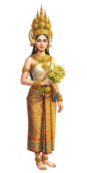 Elegant Traditional Asian Dancer Golden Attire
