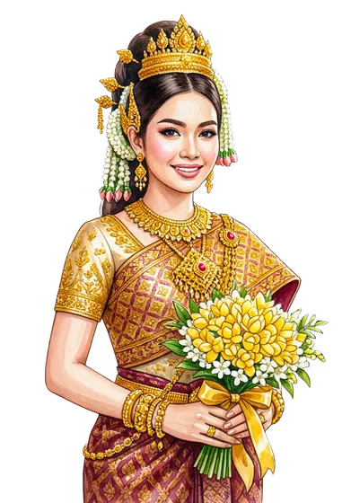 Elegant Cambodian Bride in Traditional Attire