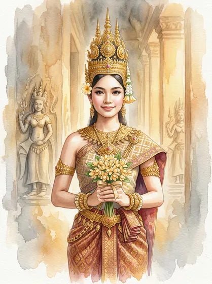Watercolor Portrait Elegant Traditional Royal Woman