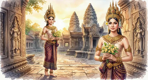 Elegant Ancient Temple Dancers Cultural Illustration