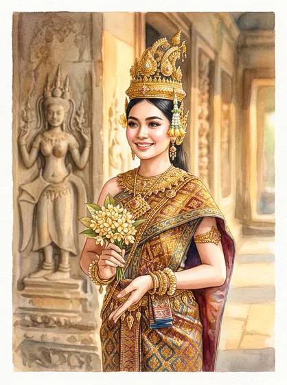 Traditional Khmer Apsara Dancer Portrait at Angkor Temple