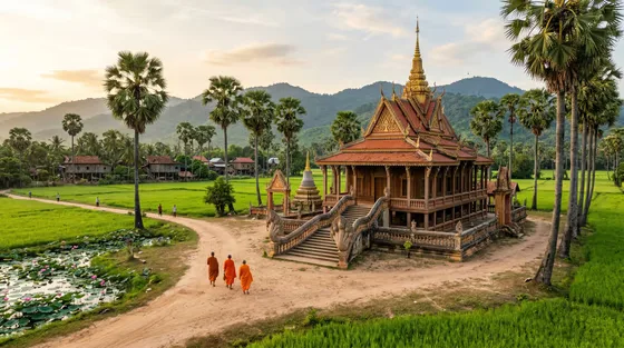 Serene Monks Journey to Ancient Temple