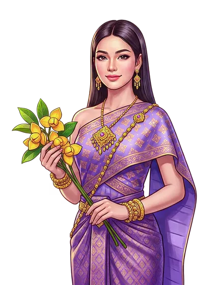 Elegant Cambodian Lady Holding Yellow Flowers