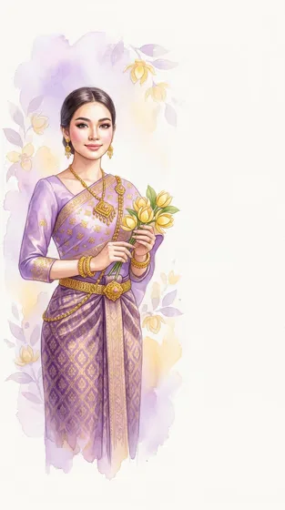 Traditional Cambodian Beauty Watercolor Portrait Illustration