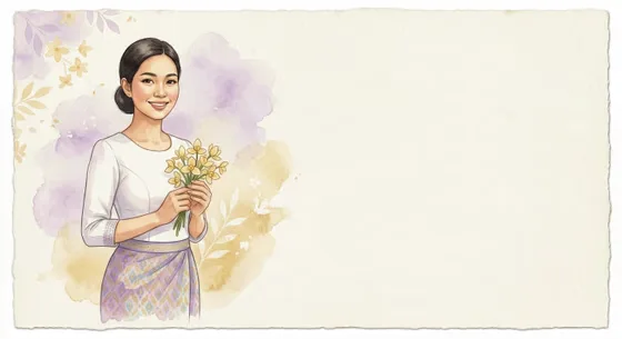 Smiling Young Cambodian Woman Floral Art