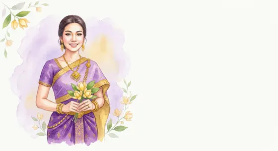 Watercolor Cambodian Woman Traditional Garment Art