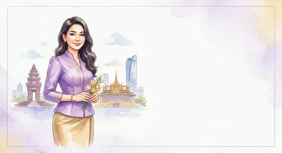 Cambodian Woman Traditional Attire Travel Illustration